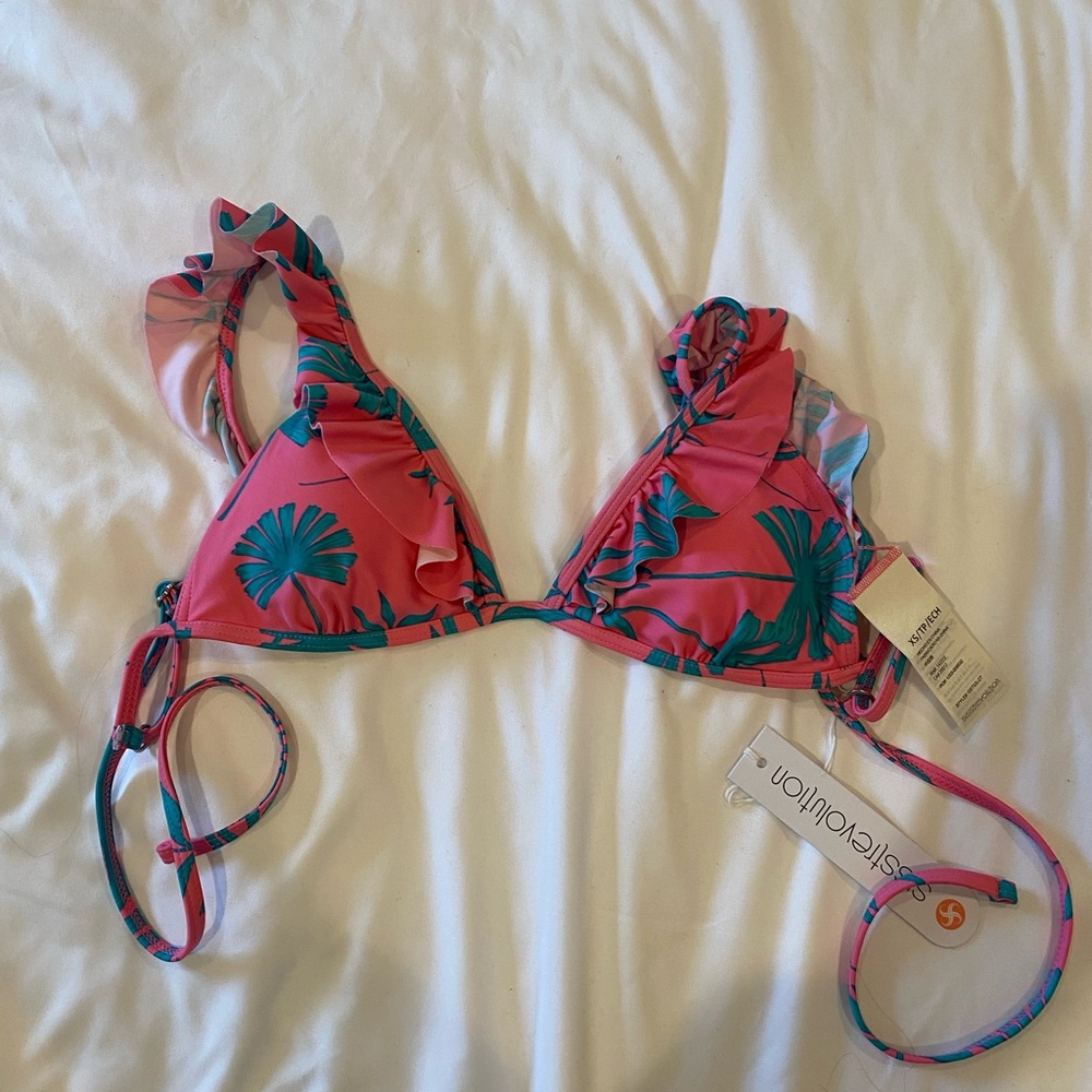 Pink and blue XS bikini top with ruffles